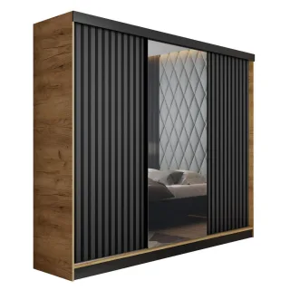 Kier Furniture Schiebetürenschrank, Honigeiche, Graphit, Holzwerkstoff, 200x205x59 cm, Schlafzimmer, Kleiderschränke, Schwebetürenschränke