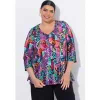 Ulla Popken Longshirt Shirt Schlangenmuster V-Ausschnitt 3/4-Arm