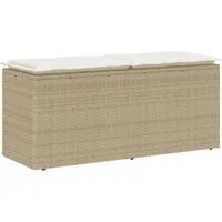 vidaXL Gartenbank Gartenbank mit Kissen Beige 110x40x44 cm Poly Rattan (1-St)