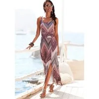 LASCANA Midikleid mit sommerlichem Print und Schlitz, Jerseykleid leichtes Sommerkleid, Strandkleid, Spaghettikleid mit geraffter Taille