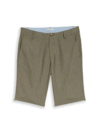 Tom Tailor - TTREGULAR Chino Shorts mit Leinenanteil leaf green stripe - Gr. - 30