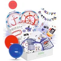 little Birthday Papierdekoration Pirat Party Set für Geburtstag, Partygeschirr, Luftballons, ALLES, für 8 Kinder, 117 Teile aus einem Set