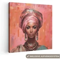 OneMillionCanvasses® Leinwandbild Kunst - Frau - Rosa - Schmuck - Porträt, Fotodruck (1 St), Wandbild, Deko Schlafzimmer Wohnzimmer Flur 20x20 cm