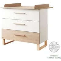 roba® Wickelkommode Noah - moderne Wickelkommode in Scandi Design mit Fräsungen, Füße & Griffe aus Massivholz - mit Wickelansatz - Weiß & Walnuss