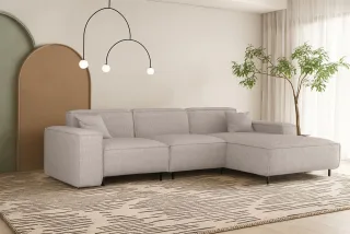 Ecksofa Designersofa GLORIA in Stoff Artico Creme Ottomane Rechts