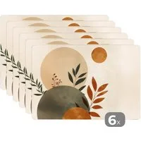 MuchoWow Platzset Formen - Rund - Blätter - Beige, (6-St), Platzsets, Tischset, Abwaschbar, Tischsets, Platzdeckchen