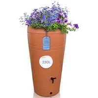 YourCasa Regentonne 230 Liter [Decore ] mit Pflanzeinsatz - Regenfass aus Kunststoff, bepflanzbarer Deckel, mit Wasserhahn,240L