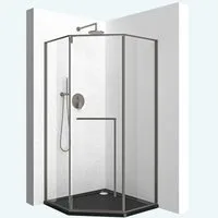 doporro Fünfeckdusche Duschkabine Duschabtrennung 80-100x80-100cm ESG/Glas Ravenna68K-P, BxT: 80x80 cm, Sicherheitsglas, Nano-Beschichtung, Wahlweise links oder rechts montierbar