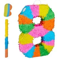 relaxdays Pinata Zahl mit Stab und Maske, 8