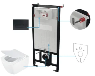 Neuesbad Serie 660 Wand-WC RIMLESS + WC-Sitz + Vorwandelement + CONTROL BUTTON SLIM Schwarz NB1DECDZN6ZPW1