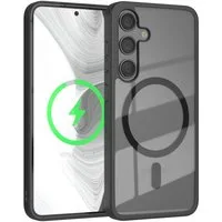 EAZY CASE Handyhülle Transparente Hülle mit MagSafe Samsung Galaxy S24 6,2 Zoll, Qi Charging kompatibel, Silicon Case, Slimcover Displayschutz, Schwarz