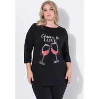 MIAMODA T-Shirt T-Shirt A-Linie Weinglas-Motiv mit Schriftzug