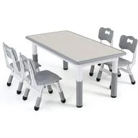 TLGREEN Kindersitzgruppe Kindertisch mit 4 Stühlen, (5-tlg), Kindermöbel, Quadratischen Tisch Höhenverstellbar Plastik