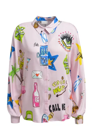 Milano Italy - batwing shirt blouse 1/1 sleeve rosã© print - Gr. - 34