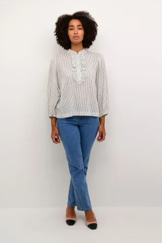 Langarm-Bluse Regular fit Turtledove/Black Stripe white black