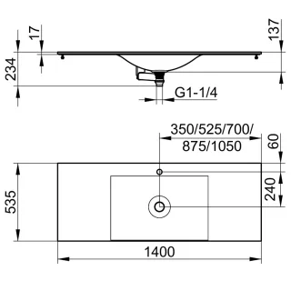 Keuco Varicor-Waschtisch Edition 11 31270, mit 1 Loch Bohrung, weiß, 1400 mm, 31270701401 31270701401