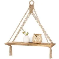 Agger Hängeregal Makramee-Hängeregal,Wandhalterung Dekohänger, Boho-Dekoratives Hängeregal, Baumwollseil, für Schlafzimmer,Wohnzimmer