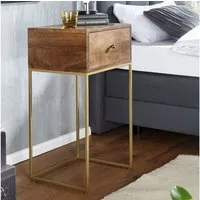 FINEBUY Nachttisch FB71511 Massiv Schublade Nachtkonsole Boxspringbett Nachtkommode (Mango Massivholz / Metall 40x75,5x35 cm mit Schub), Nachtschrank Boxspringbett, Nachtkästchen
