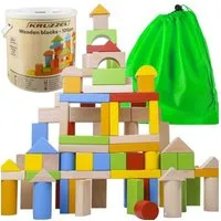 KRUZZEL Kinder Holzklötze City Spielbauklötze, (Spar-Set, 100 St., Motorik Stapeln), Holzspielzeug mit Tasche