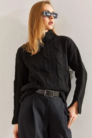 Texturierter halber Rollkragenstrickpullover