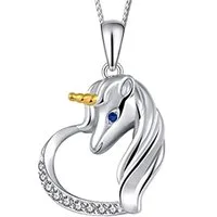 Limana Silberkette 925 Sterling Silber Pferd Einhorn Herz Kette mit Anhänger (inkl. Herz Gravur Geschenkdose), Kinderkette Mädchenkette Geschenk für Kinder Mädchen Kinderschmuck