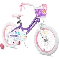 JOYSTAR Kinderfahrrad 12 14 16 18 Zoll Mädchenfahrrad, 3 - 9 Jahre,Geschenk für Prinzessin, 1 Gang, Mit Hilfsrädern, farbigen Bändern, Korb, Reflektor, Kettenabdeckung