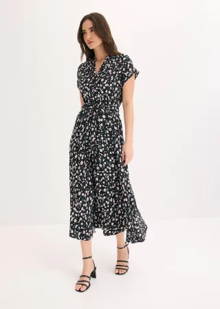 bonprix Blusenkleid, schwarz, Gr.48, schickes Hemdblusenkleid aus reiner Viskose