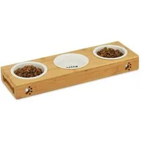 relaxdays Futterstation Napfständer Bambus Keramik, L