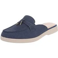 Ital-Design Damen Mule Schlupfschuh mit Metallic-Detail Pantolette (91742512) Blockabsatz Pantoletten in Dunkelblau