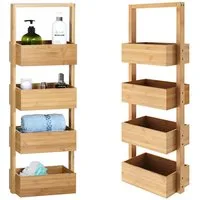 Casaria Regal, Badregal Stehend Schmal Bambus 4 Körben Bad Standregal Holz 88x28x16cm
