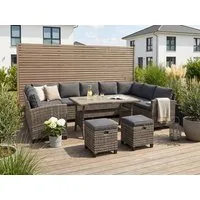KONIFERA Gartenlounge-Set Rotterdam, (Set, 20-tlg., 3x 3er Sofa, 2x Hocker, 1x Tisch 120x82x67cm, inkl. Auflagen), Polyrattan, Stahl, Tischplatte aus Nonwood