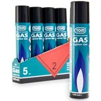 TOM Gas 100ml Feuerzeuggas 5er Set inklusive Adapter, Butangas, Nachfüllgas
