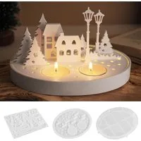 FOUORTUNATE-BEE Silikonform Silicone Moulds Casting Moulds Christmas Houses Pack of 3, (3-tlg), Silicone Mould House for Candle Holders, Tree Casting Moulds