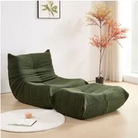 HAUSS SPOLE Sitzsack Lazy Sofa mit Fußhocker, Wohnzimmer Teddysamt, modernes Design Grün (Relax-Sessel Lehnsessel mit Rückenstützung und Schaumstoffpolsterung, 2 St., Produkt als komprimierte Verpackung)