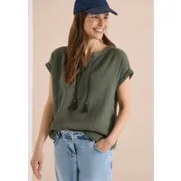 CECIL Shirtbluse mit geschlitztem Rundhalsausschnitt