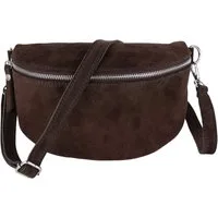 MIRROSI Bauchtasche Damen, Veloursleder, Made in Italy,Umhängetasche, Brusttasche (Schultertasche für jeden Anlass, 28x18x9 cm), Crossbody Bag, Schwarz, gemusterten& verstellbaren Schulterriemen