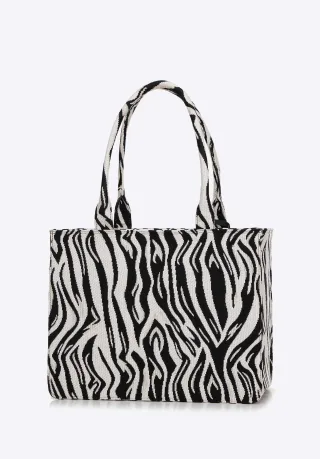 Wittchen Damen-Shopper-Tasche aus Jacquard mit Quaste, weiß und schwarz