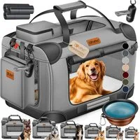Lovpet Tiertransportbox bis 7 kg, Hundebox Hundetransportbox faltbar Inkl.Hundenapf Transport