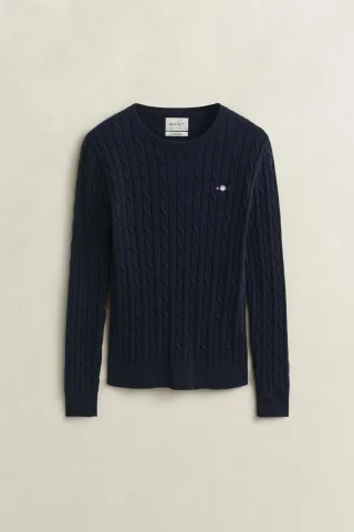 GANT - Zopfstrick Rundhalspullover aus Stretch-Baumwolle evening blue - Gr. - M