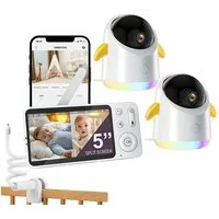 Boifun Video-Babyphone Babyphone mit 2 Kameras App Split-Screen-Anzeige, 2K HD Bild, PTZ 355°/60°, 4×Zoom, Automatische Verfolgung, 1-tlg., Weinen/Bewegungs/Geräuscherkennung, Temperatur, Loop-Nachtlicht ausgestattet,14 Schlaflieder