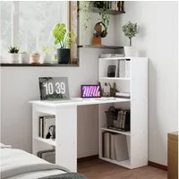 HOMCOM Schreibtisch Küchentisch mit Regal Computertisch Arbeitstisch (Laptoptisch, 1-St., Büroregal), Weiß 120 x 55 x 120 cm