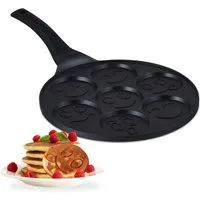 relaxdays Crêpepfanne Pancake Pfanne mit Gesichtern, Aluminiumguss