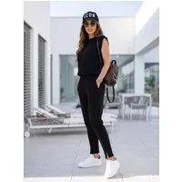 EloModa Jogginganzug Damen Freizeitanzug 2-teilig – Baumwollmix Lounge Set mit Schulterdeta (2-tlg), Modisches Damen Freizeitset mit bequemem Tragekomfort
