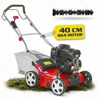 Hecht Benzin-Vertikutierer / Lüfter Rasenlüfter 5676, 2in1 4,2 kW / 5,7 PS Briggs & Stratton, 40 cm Arbeitsbreite, mit Montagewerkzeug, 18 Messer, 24 Federkrallen, 45 Liter Fangkorb