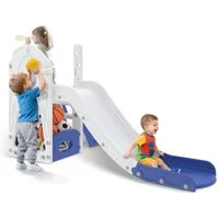 FIVMEN Rutsche 5-in-1 Kinderrutsche für Kleinkinder,Indoor und Outdoor, (Freistehende Rutsche aus HDPE & PP, mit Kletterleiter, Stauraum, Basketballkorb)
