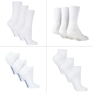 12 Paar Pack Diabetiker Socken ganzjährig Bundle Set | IOMI | Extra breite Socken für geschwollene Knöchel, Beine & Füße | Crew Ankle Trainer Diabetiker Socken in Baumwolle & Bambus - Weiß