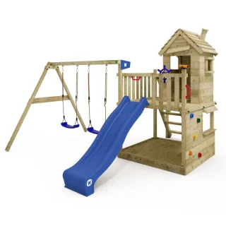 Spielturm Holz Smart Chalet mit Treppe - Garten Spielhaus für Kinder mit Rutsche Doppelschaukel und Sandkasten - Wetterfestes Klettergerüst Wickey