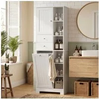 HOMCOM Badkommode Badezimmerschrank Hochschrank mit 2 Schubladen (Set, 1 St., Badschrank), Wäschekorb, Soft-Close, schmal