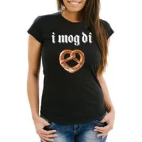 MoonWorks Print-Shirt Damen T-Shirt I mog di Herz Brezel Brezen Bayrisch Bayern Ich mag dich mit Print