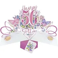 Second Nature Pop Ups Geburtstagskarte Grußkarte PopUp 'Happy 50th Birthday' Schmetterlin